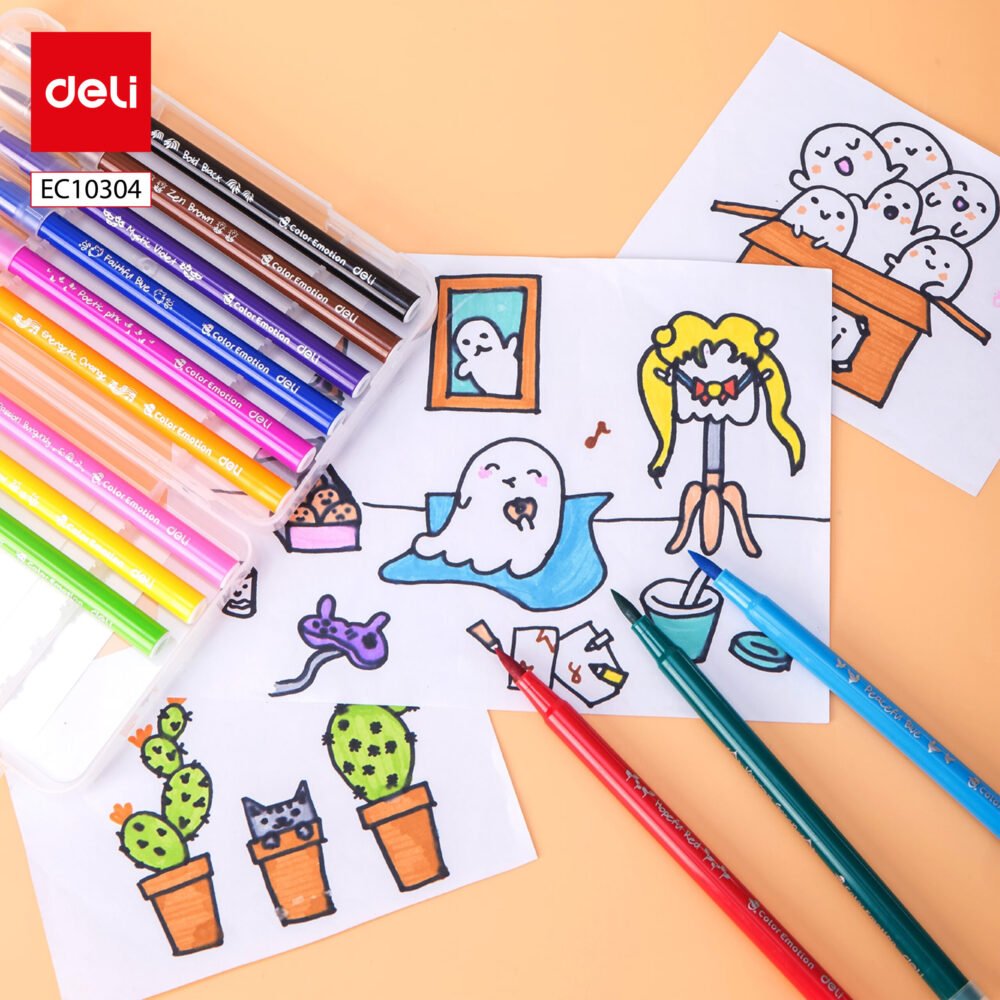 ديلي أقلام تلوين فلوماستر طويل - قياس2 مم - علبة ستاند شفاف - 12 لون EC10304